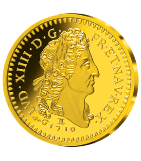 Frappe en argent doré à l'or pur «Double Louis d'or au soleil 1710» 